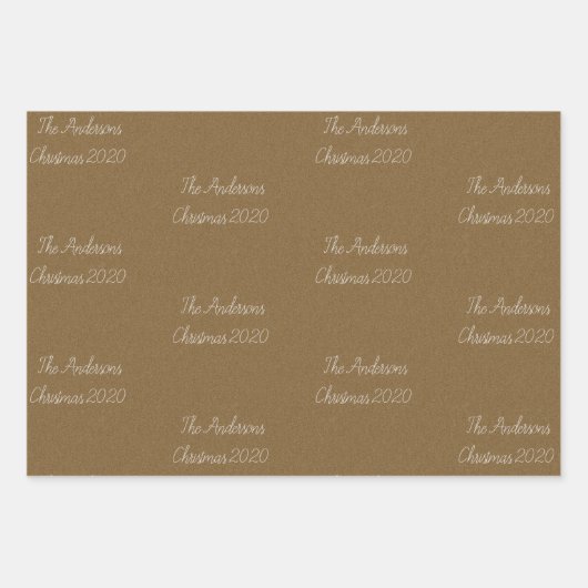 Rustiek Kraft Papier Witte Familienaam Kerstmis Inpakpapier Vel (Voorkant 3)