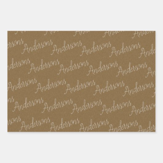 Rustiek Kraft Papier Witte Familienaam Kerstmis Inpakpapier Vel (Voorkant)