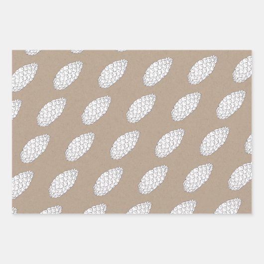 Rustiek Kraft Papier Witte Winter Pine Kegels Mode Inpakpapier Vel (Voorkant 3)