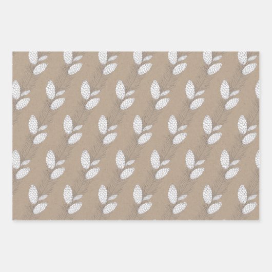 Rustiek Kraft Papier Witte Winter Pine Kegels Mode Inpakpapier Vel (Voorkant 2)