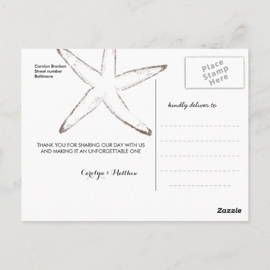 Rustiek Kraft Papier Zeester Nautische bruiloft Briefkaart (Achterkant)