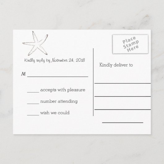 Rustiek Kraft Papier Zeester Nautische Huwelijk RS Uitnodiging Briefkaart (Achterkant)