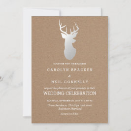 Rustiek Kraft Papier Zilver Antler Wedding Kaart