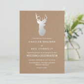 Rustiek Kraft Papier Zilver Antler Wedding Kaart (Staand voorkant)