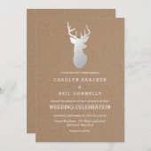 Rustiek Kraft Papier Zilver Antler Wedding Kaart (Voorkant / Achterkant)