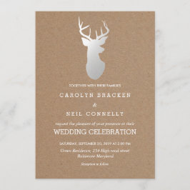 Rustiek Kraft Papier Zilver Antler Wedding Kaart