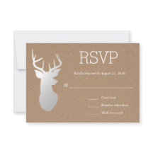 Rustiek Kraft Papier Zilver Antler Wedding RSVP
