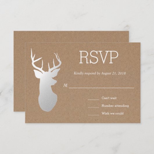 Rustiek Kraft Papier Zilver Antler Wedding RSVP (Voorkant / Achterkant)