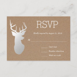 Rustiek Kraft Papier Zilver Antler Wedding RSVP Kaartje