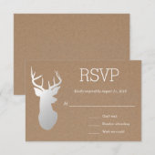 Rustiek Kraft Papier Zilver Antler Wedding RSVP Kaartje (Voorkant / Achterkant)