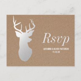 Rustiek Kraft Papier Zilver Antler Wedding RSVP Uitnodiging Briefkaart