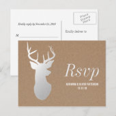 Rustiek Kraft Papier Zilver Antler Wedding RSVP Uitnodiging Briefkaart (Voorkant / Achterkant)