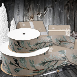 Rustiek Kraft Papier Zilver Blauw Juniper Tree Bra Grosgrain Lint