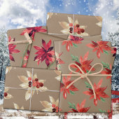 Rustiek Kraft Rood & Wit Foraal Vakantie Poinsetti Inpakpapier Vel