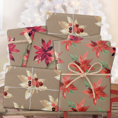 Rustiek Kraft Rood & Wit Foraal Vakantie Poinsetti Inpakpapier Vel