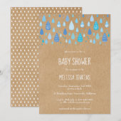 Rustiek Kraft Schattige Blauw Raindrops Jongen Bab Kaart (Voorkant / Achterkant)