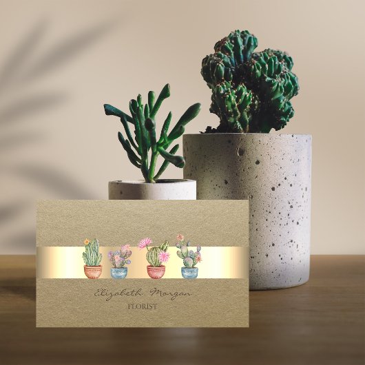 Rustiek, Kraft Stripe Succulenten Visitekaartje