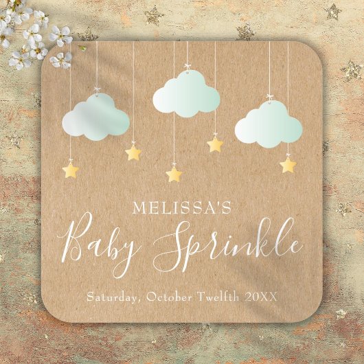Rustiek Kraft Twinkle Sprinkle Baby shower Vierkante Sticker