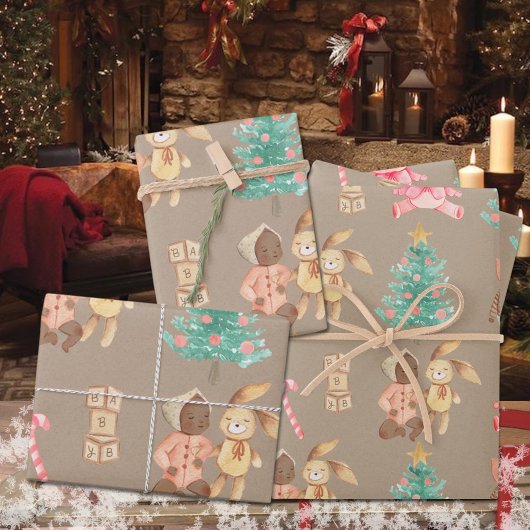 Rustiek Kraft zwart Baby Meisje's Eerste Kerstmis Inpakpapier Vel