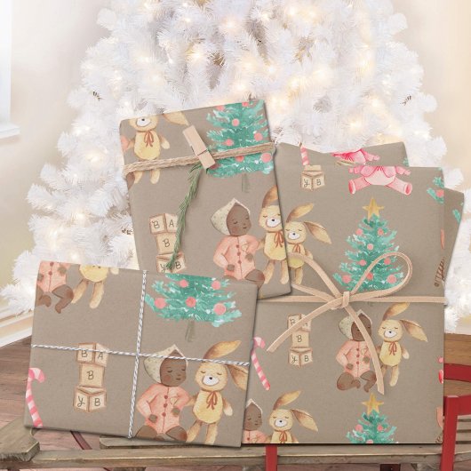 Rustiek Kraft zwart Baby Meisje's Eerste Kerstmis Inpakpapier Vel
