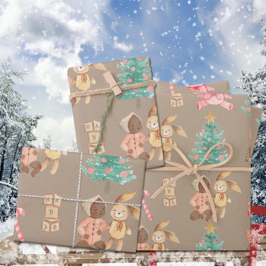 Rustiek Kraft zwart Baby Meisje's Eerste Kerstmis Inpakpapier Vel