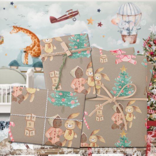 Rustiek Kraft zwart Baby Meisje's Eerste Kerstmis Inpakpapier Vel