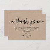 Rustiek kraft zwart script, bruiloft Dank u Informatiekaartje (Voorkant / Achterkant)