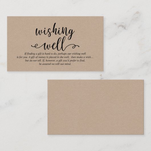 Rustiek kraft zwart script, bruiloft Wishing Well Informatiekaartje (Voorkant / Achterkant)