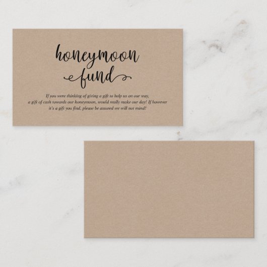 Rustiek kraft zwart script, Wedding Honeymoon Fund Informatiekaartje (Voorkant / Achterkant)