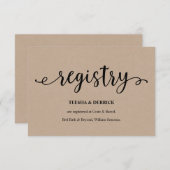 Rustiek kraft zwart script, Wedding Registry Informatiekaartje (Voorkant / Achterkant)