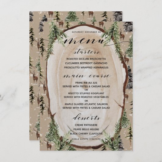 Rustiek Kraftpapier Winter Bos Dinner Menu (Voorkant / Achterkant)