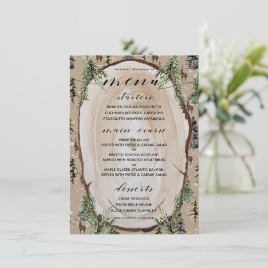 Rustiek Kraftpapier Winter Bos Dinner Menu (Staand voorkant)