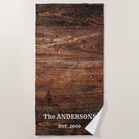 Rustiek krassen hout gepersonaliseerd strandlaken (Voorkant)