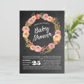 Rustiek krijtbord bloemenkrans Baby shower uitnodi Kaart (Staand voorkant)