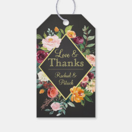 Rustiek krijtbord en bloemen dank u cadeaulabel