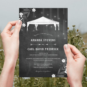 Rustiek krijtbord Floral Outdoor Tent Bruiloft Kaart