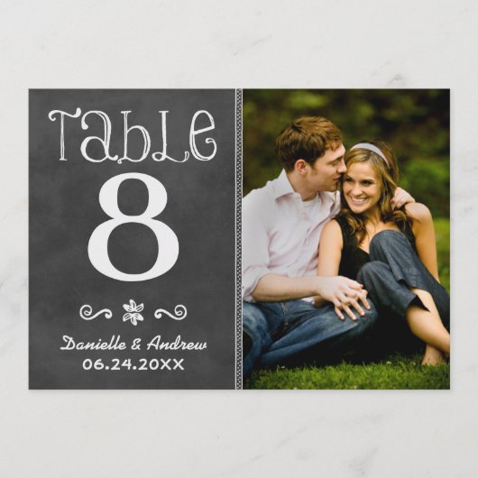 Rustiek krijtbord foto bruiloft tafel nummer kaart (Voorkant)