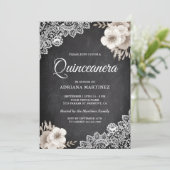Rustiek krijtbord Kant Ivoor Bloemen Quinceanera Kaart (Staand voorkant)
