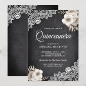 Rustiek krijtbord Kant Ivoor Bloemen Quinceanera Kaart (Voorkant / Achterkant)