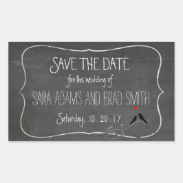 Rustiek krijtbord Lovebirds Save the Date Stickers