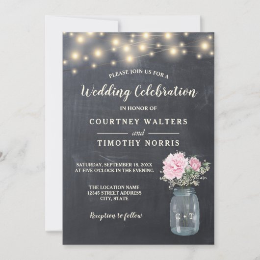 Rustiek krijtbord pioen bloemenmetselaar | Bruilof Kaart (Voorkant)