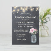 Rustiek krijtbord pioen bloemenmetselaar | Bruilof Kaart (Staand voorkant)