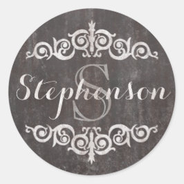 Rustiek  krijtbord Script Naam Monogram Ronde Sticker