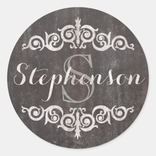 Rustiek  krijtbord Script Naam Monogram Ronde Sticker (Voorkant)