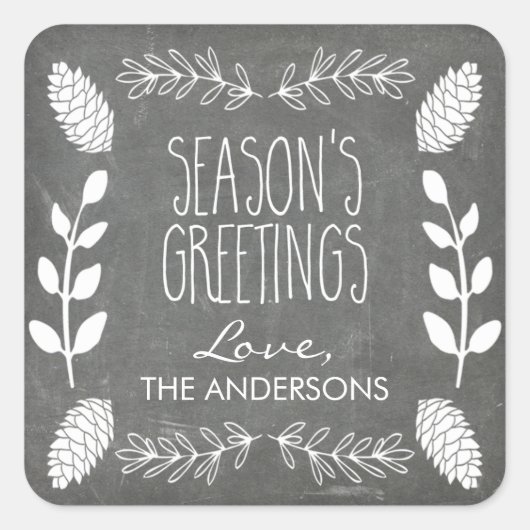 Rustiek krijtbord Seizoen Groeten Kerstmis Vierkante Sticker (Voorkant)