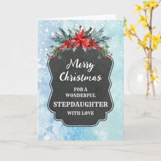 Rustiek krijtbord stiefdochter vrolijk kerstfeest kaart (Gele Bloem)