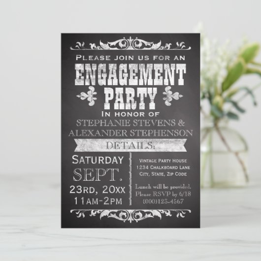 Rustiek krijtbord verlovingsfeest kaart (Staand voorkant)