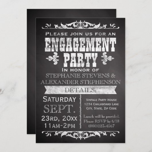 Rustiek krijtbord verlovingsfeest kaart (Voorkant / Achterkant)