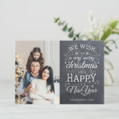 Rustiek krijtbord Zeer Vrolijk Kerstmis Foto Feestdagenkaart (Staand voorkant)