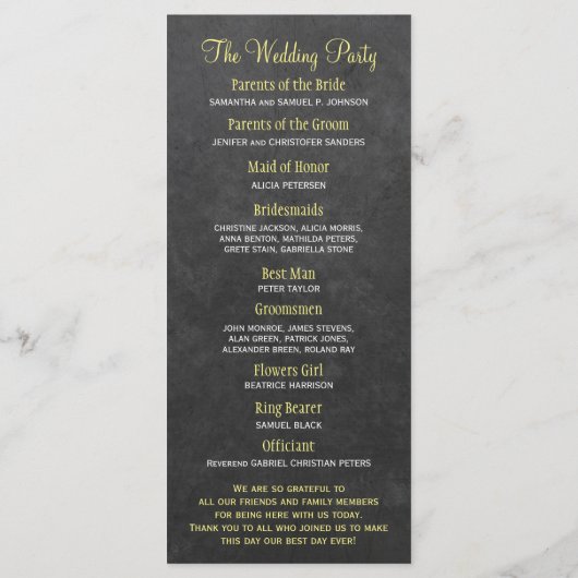 Rustiek krijtbord zonnebloemen bruiloft programma programmakaart (Achterkant)